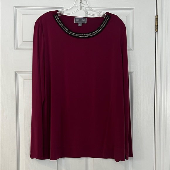 Guillaume Tops - Sold-Elegant Burgundy Blouse with Beaded Neckline